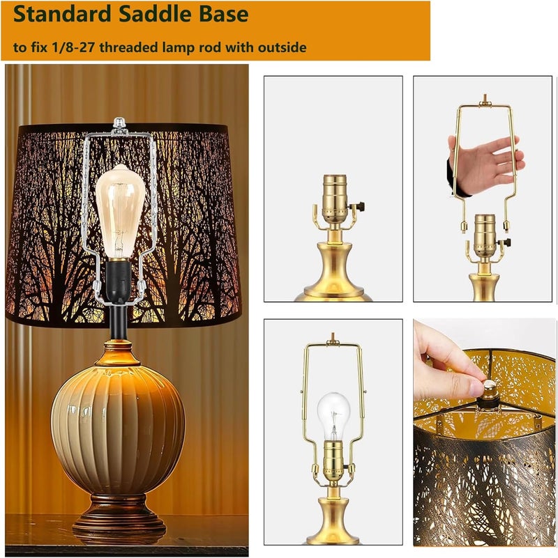 ALUCSET 8 9 10 11 12 inch Lamp Shade Harp Holder, Adjustable Lamp Harp Kit, Fit Both Standard Lamp Rod and E14 E26 E27 Light Base UNO Fitter Adapter Converter Finial Set, Lampshade Bracket - Image 5